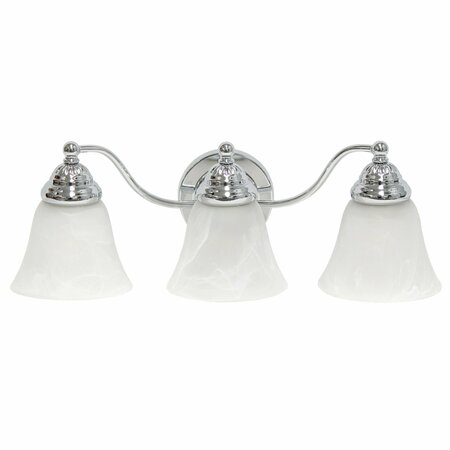 LALIA HOME Three Light Curved Metal and Alabaster White Glass Shade Vanity Wall Mounted Fixture, Chrome LHV-1003-CH